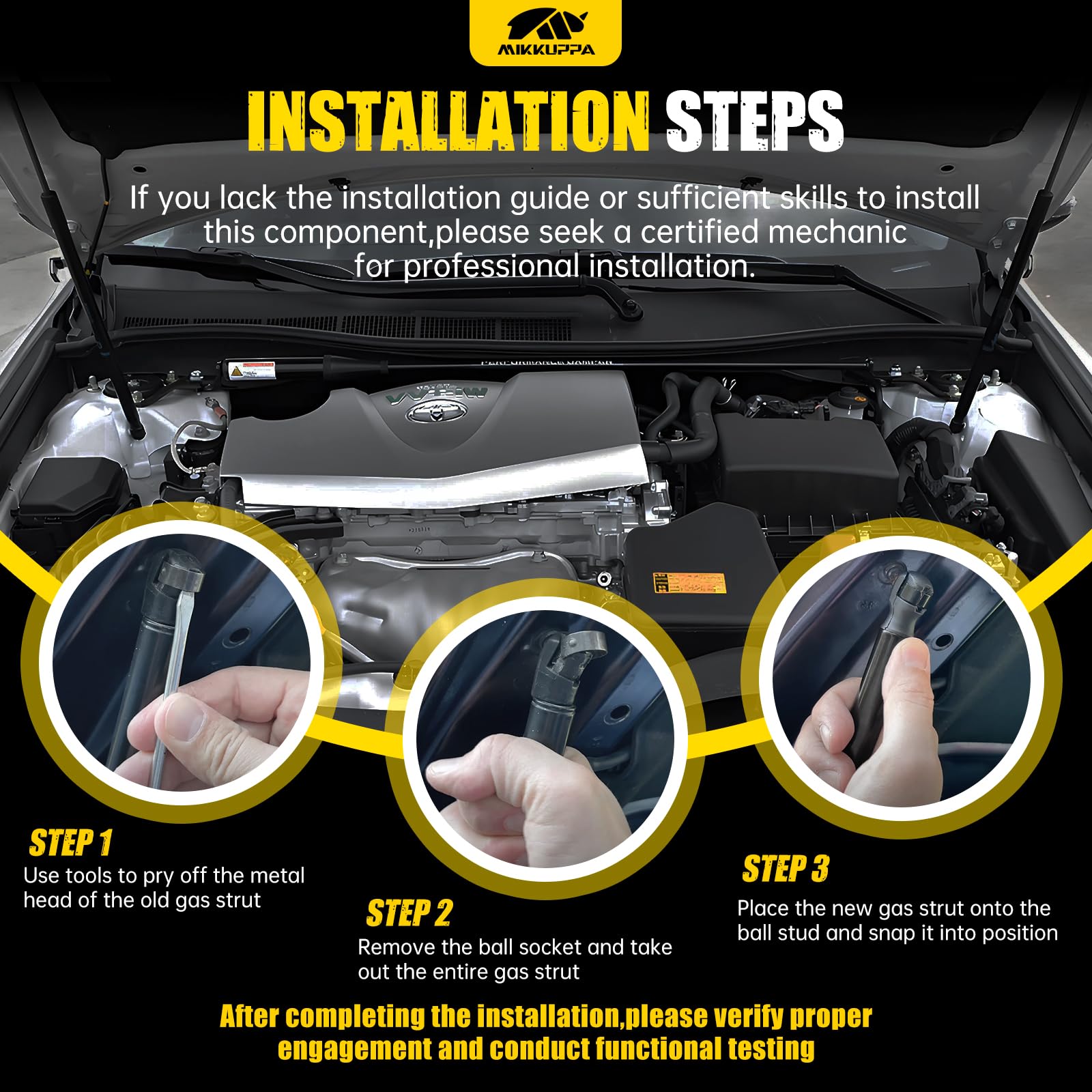MIKKUPPA front hood struts smooth operation during hood lift