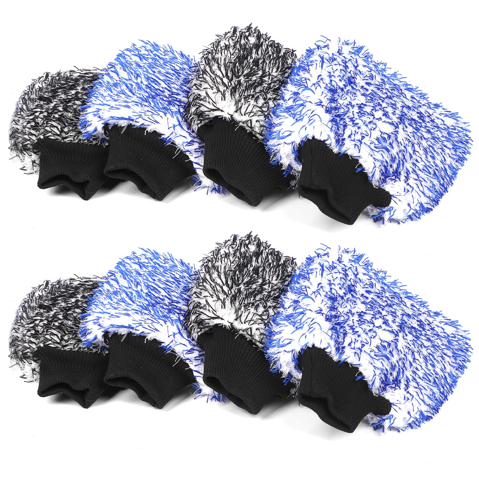 Mikkuppa microfiber car wash mitt double-sided in blue and black for scratch-free cleaning.