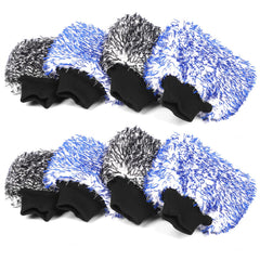 Mikkuppa microfiber car wash mitt double-sided in blue and black for scratch-free cleaning.