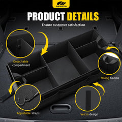 MIKKUPPA trunk organizer with lid keeps items secure and clean during trips.