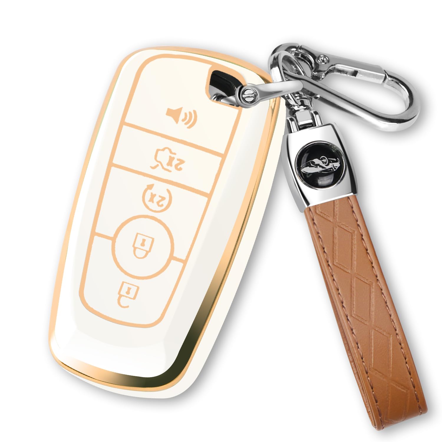 MILD EAST Ford key fob cover with white-brown keychain protects your fob from drops