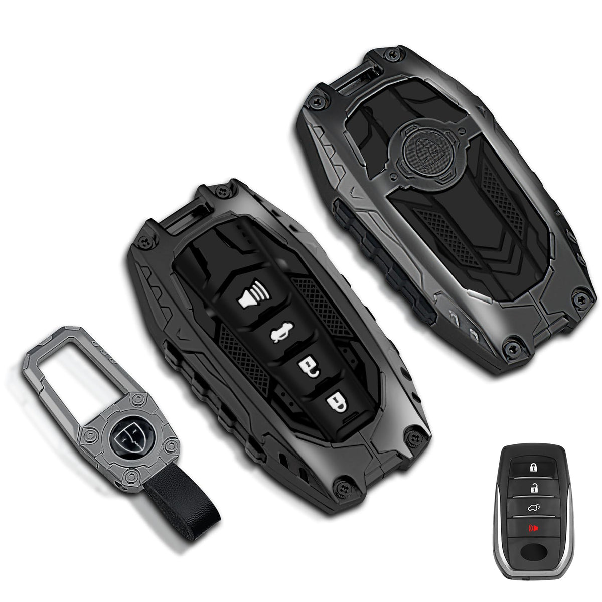 MILD EAST gunmetal heavy metal key fob cover for Toyota Land Cruiser protects from scratches and impact.