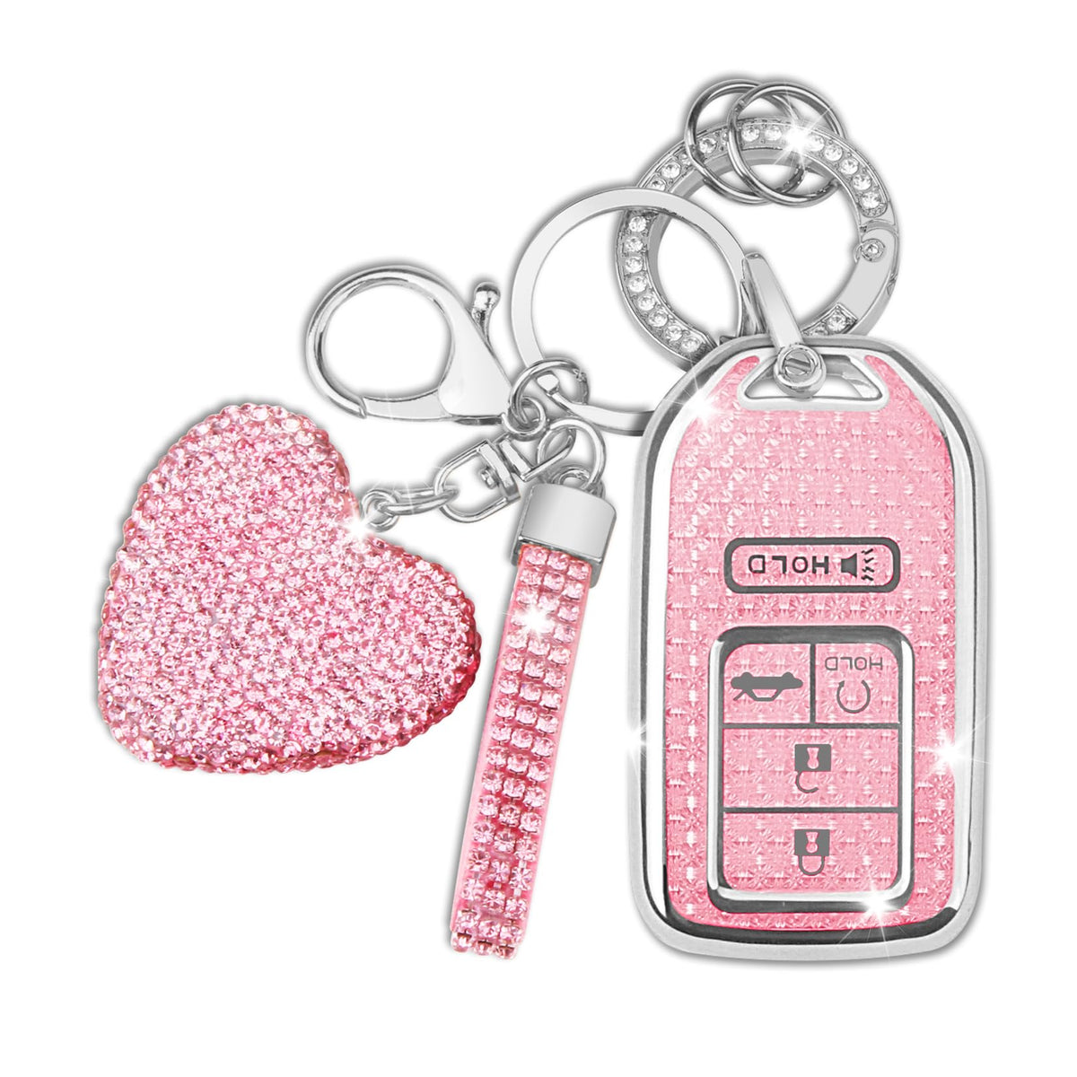 MILD EAST Honda key fob cover with diamond snowflake in silver pink protects your key and adds sparkle.