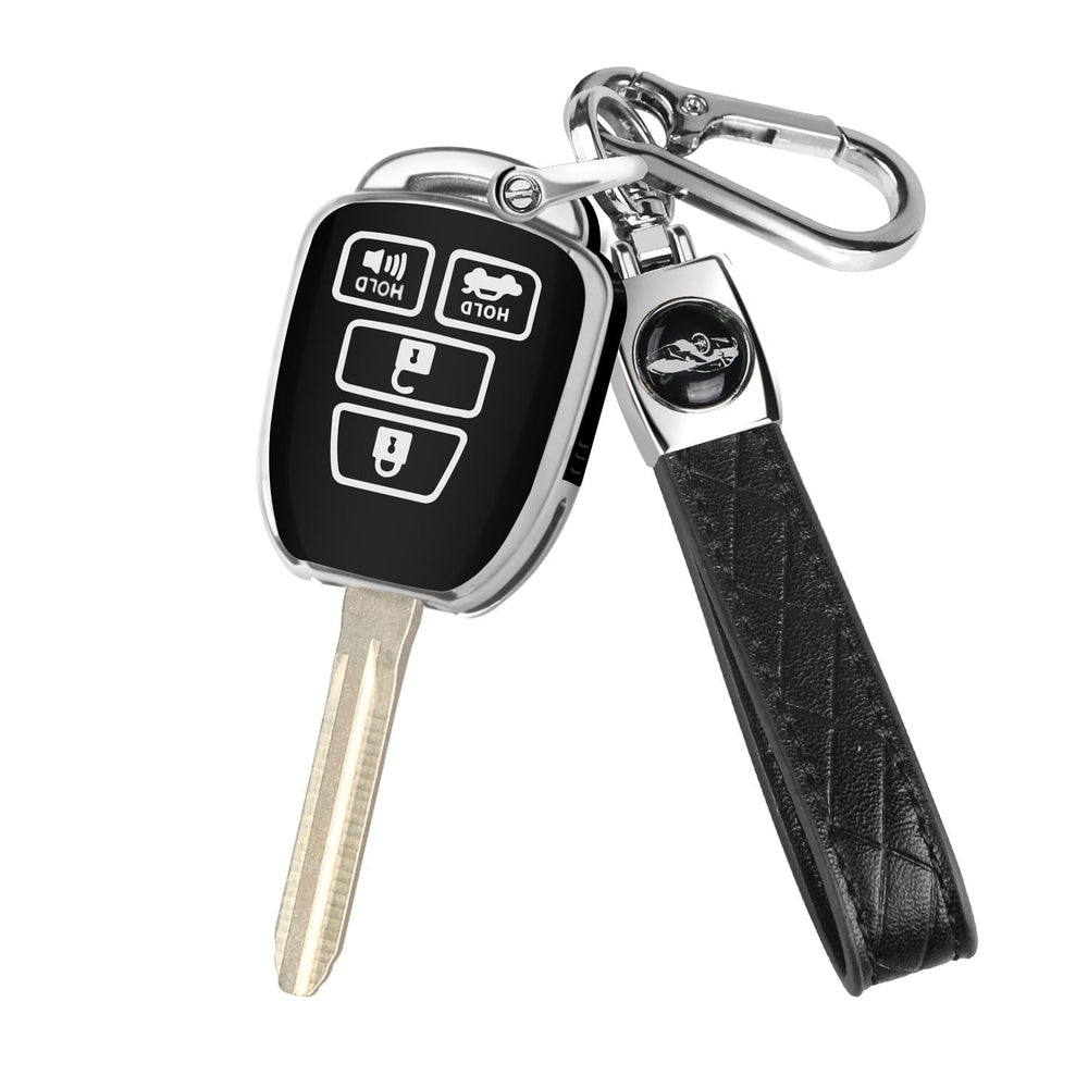 MILD EAST Toyota key fob cover with silver edge close-up, premium fit and style