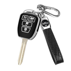 MILD EAST Toyota key fob cover with silver edge close-up, premium fit and style