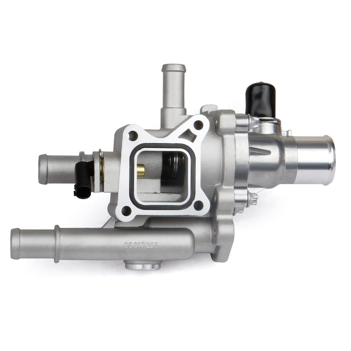 MILIPARTS aluminum thermostat housing front view – durable construction for Cruze, Sonic, Trax