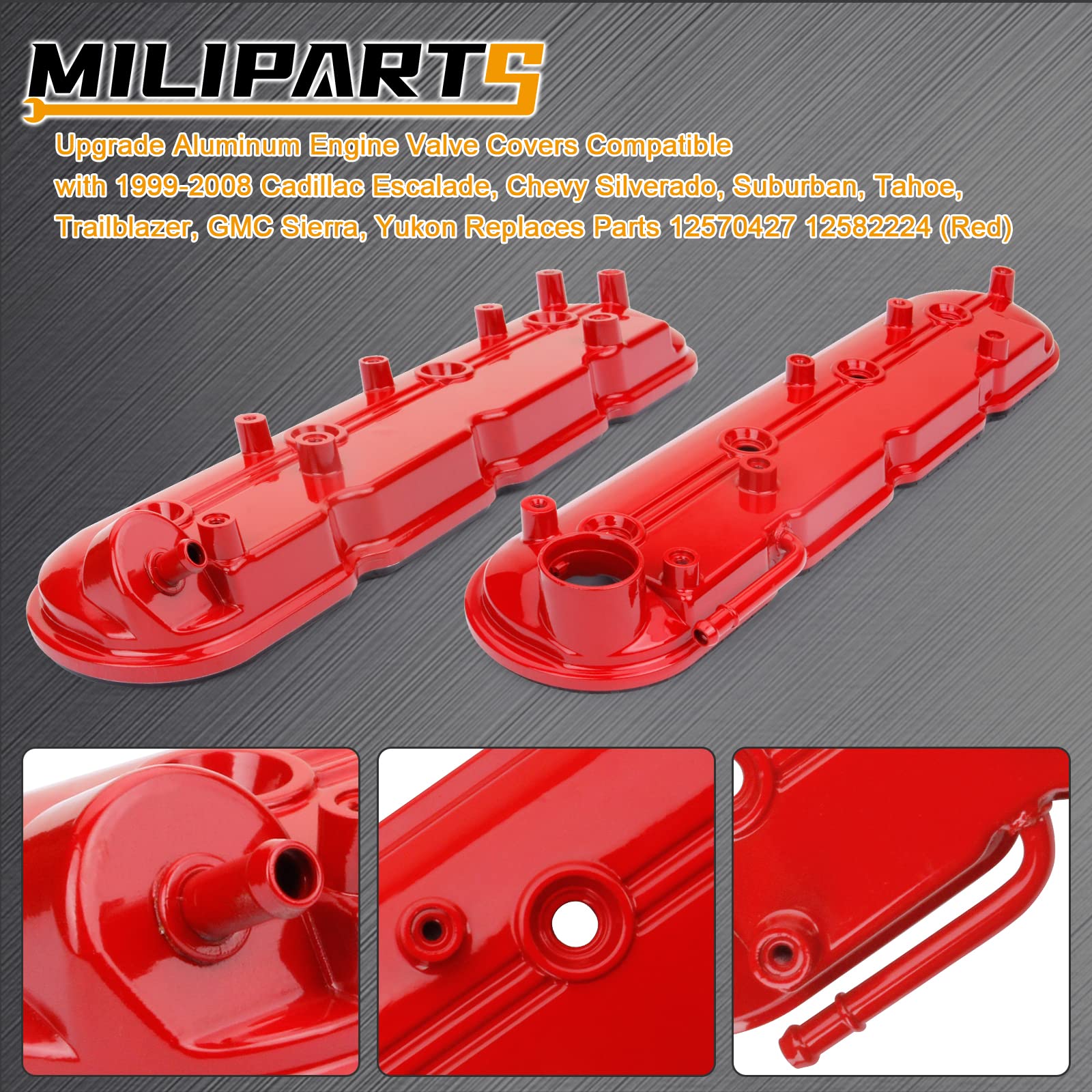 MILIPARTS valve covers with gasket set, ready for installation and engine bay refresh.