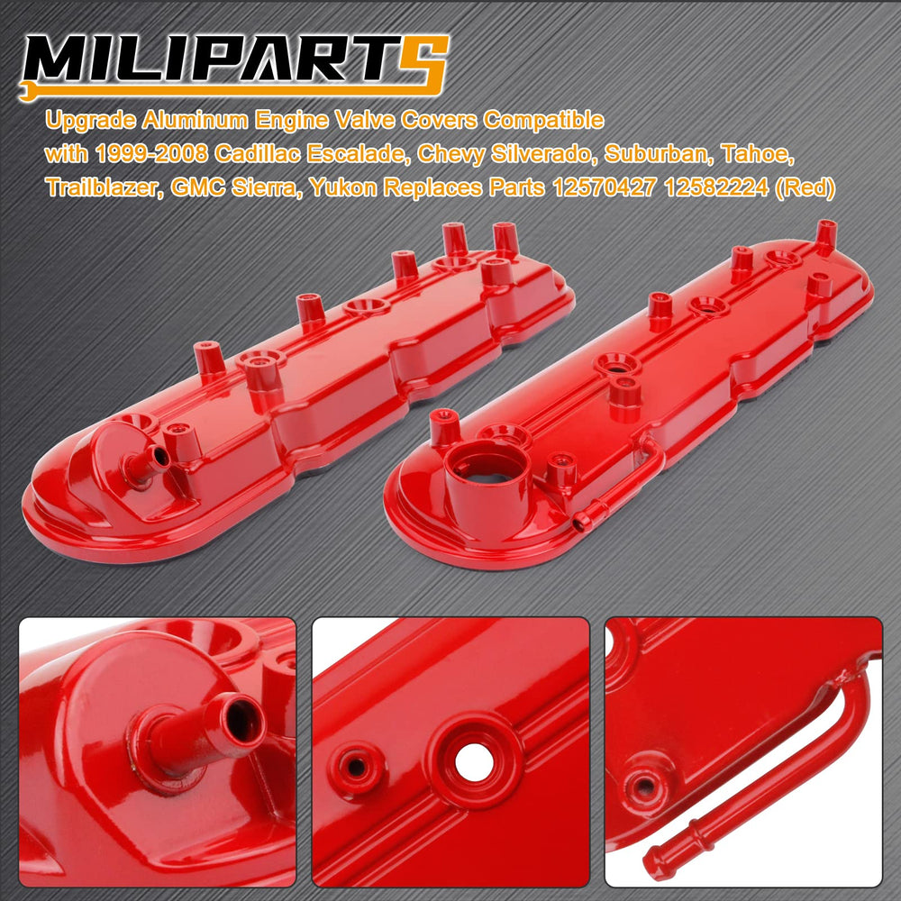 MILIPARTS valve covers with gasket set, ready for installation and engine bay refresh.