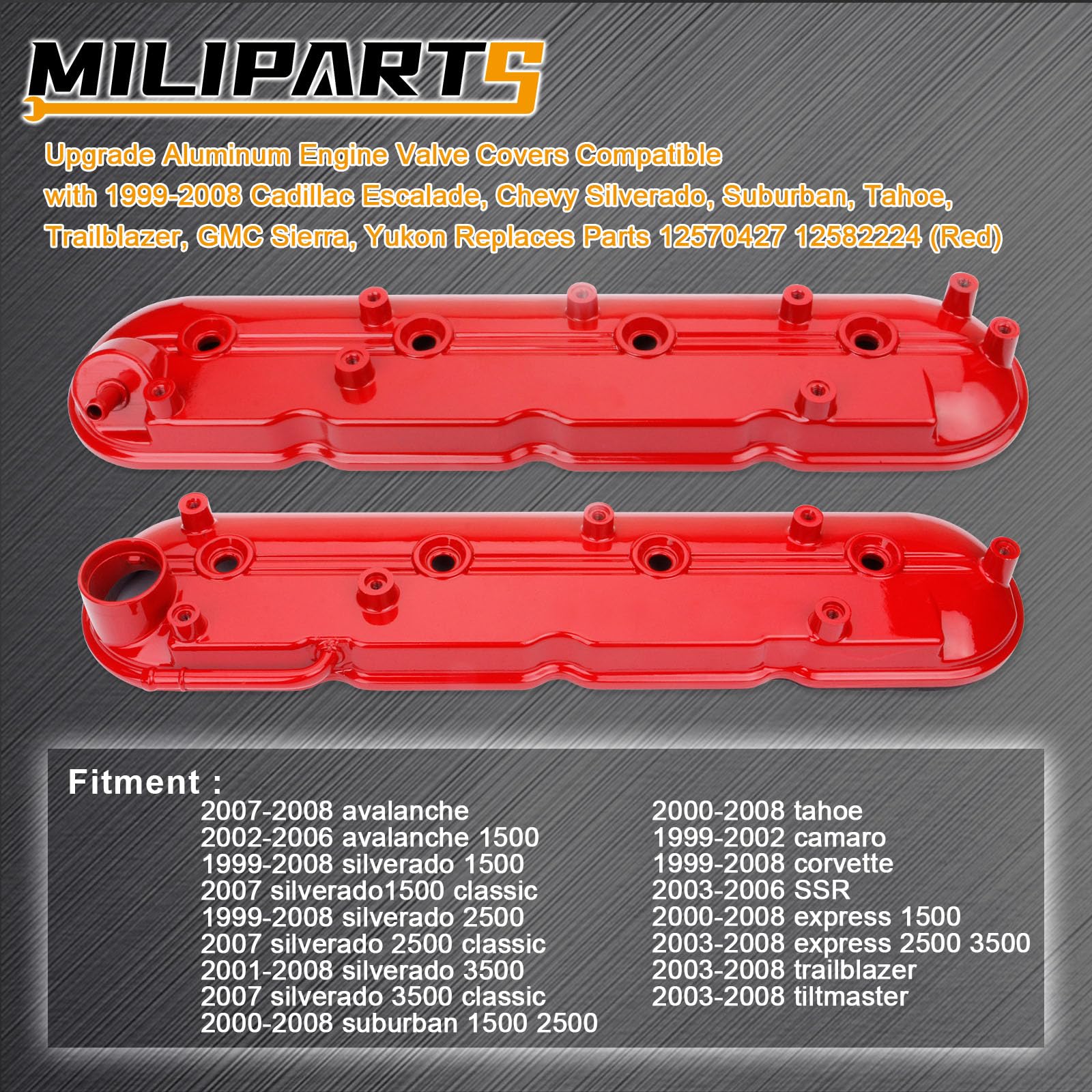 MILIPARTS aluminum valve covers side view, designed to help maintain a reliable seal.