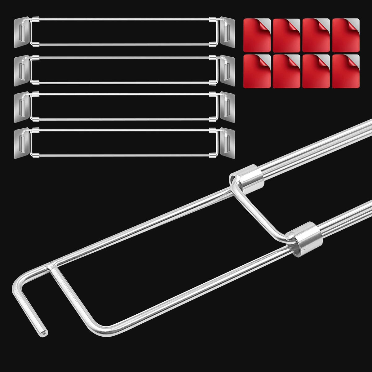 Millsten rv-refrigerator-tension-rods securely organize cabinet items.