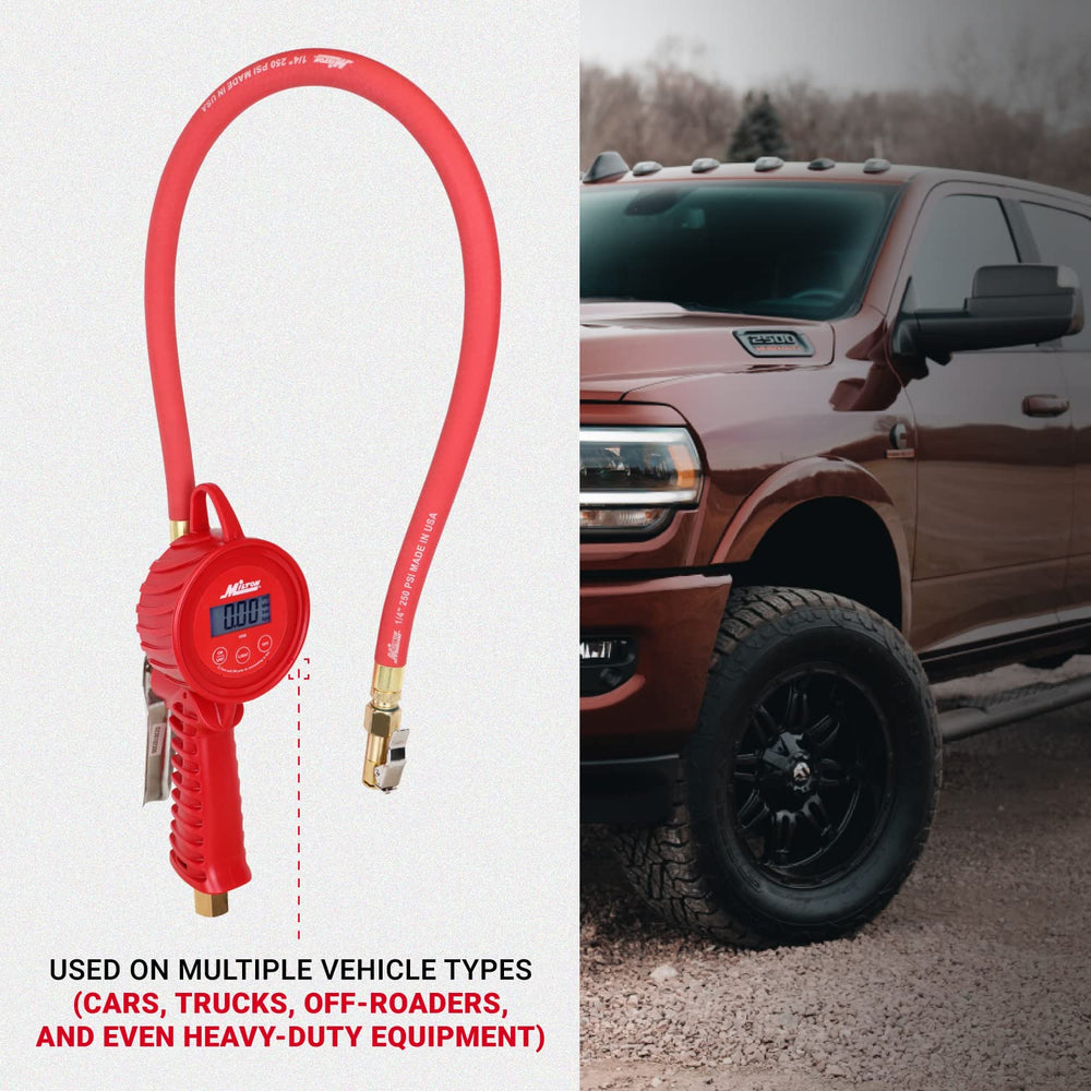 Milton 555e backlit display aiding tire pressure checks in low light.