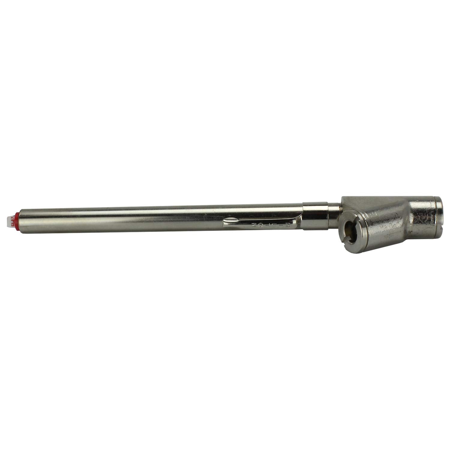 Milton S-929 gauge in action on a tire valve for quick PSI checks.