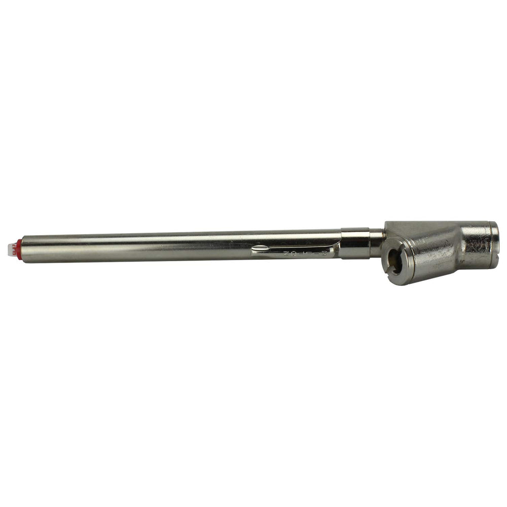 Milton S-929 gauge in action on a tire valve for quick PSI checks.