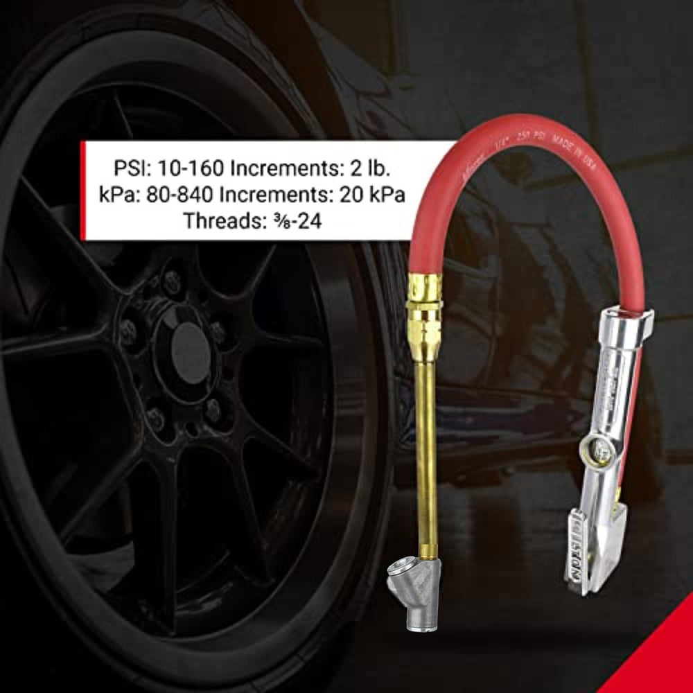 Milton 15 inch hose reaches truck and trailer tires.