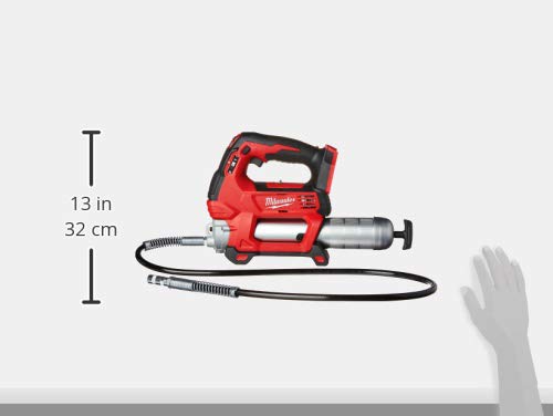 Milwaukee 2646-20 grease gun with stand-up design and shoulder strap for reduced fatigue
