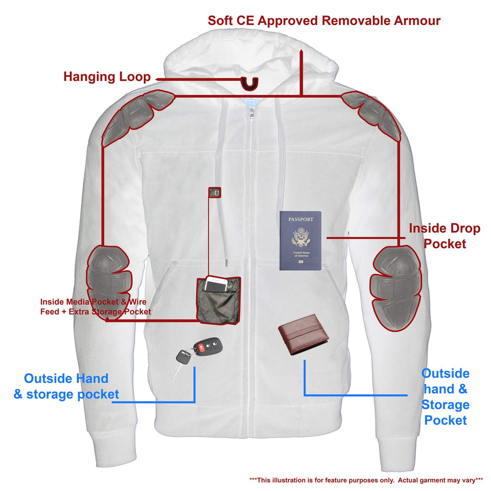 Milwaukee Leather Streetguard hoodie side view highlighting flexible fit for city riding.