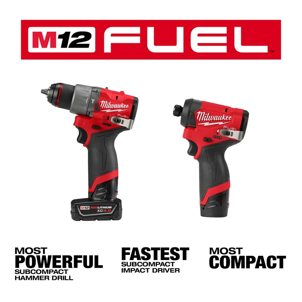 Milwaukee M12 battery pack powering both tools for extended use
