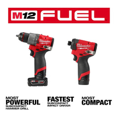 Milwaukee M12 battery pack powering both tools for extended use
