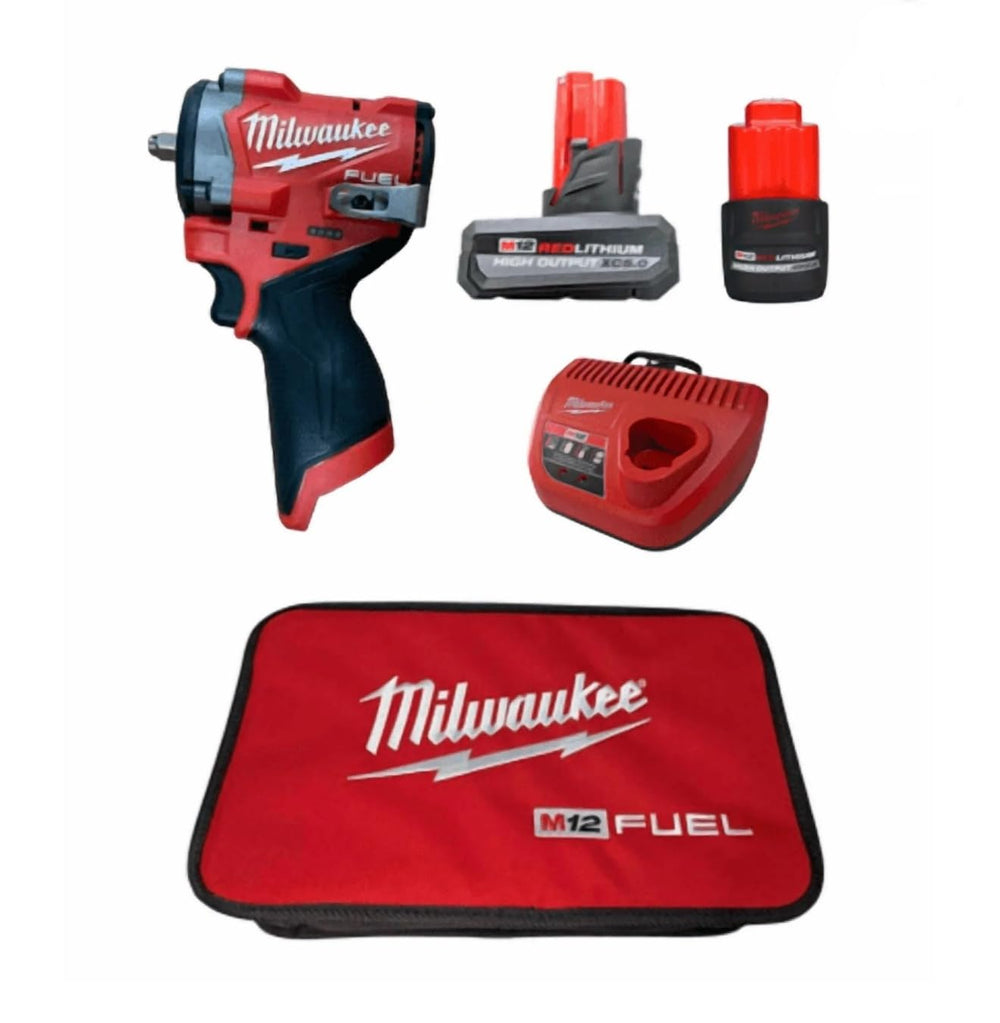 Milwaukee M12 FUEL Stubby 3/8 in impact wrench in tight spaces, ideal for automotive tasks