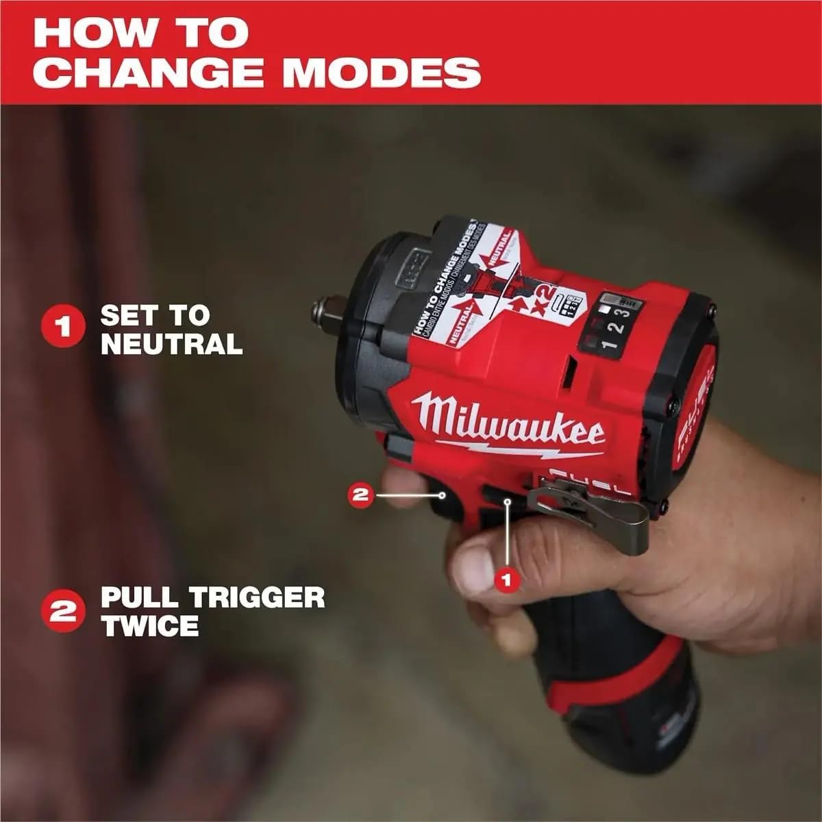 Milwaukee M12 FUEL Stubby kit on a workshop bench with case