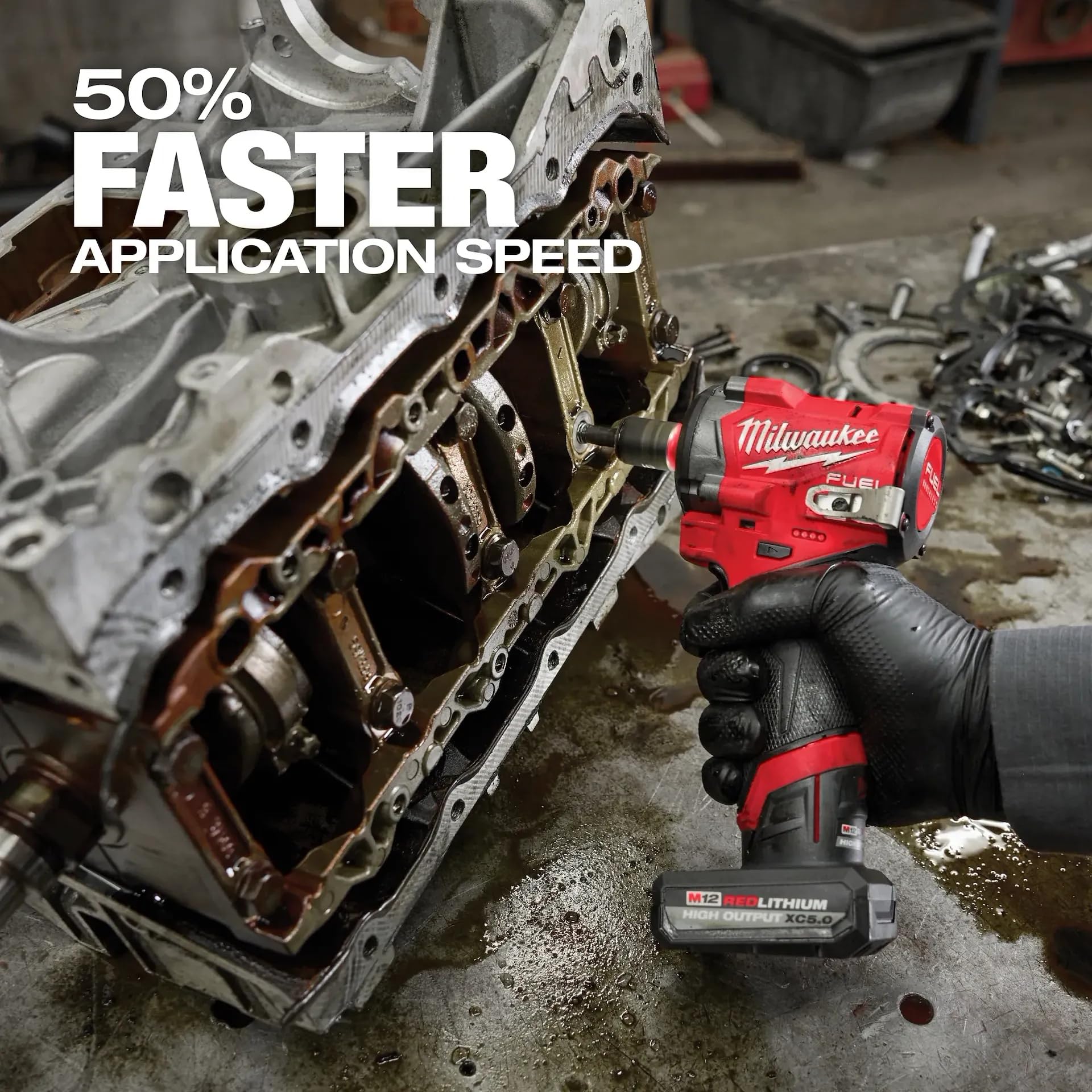 Milwaukee M12 FUEL Stubby ergonomic grip for one-handed use