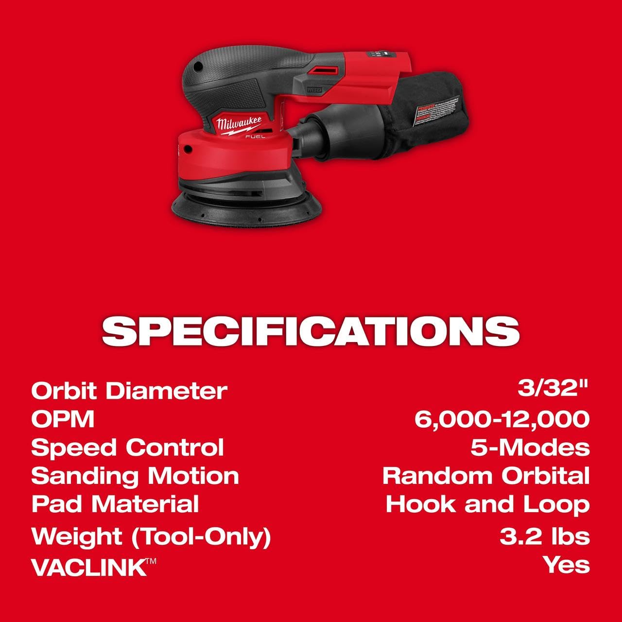 Milwaukee M18 FUEL sander compact profile for comfortable grip