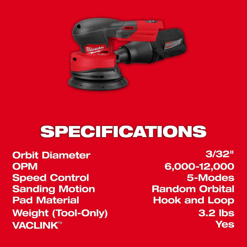 Milwaukee M18 FUEL sander compact profile for comfortable grip