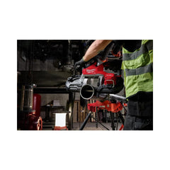Milwaukee M18 FUEL Deep Cut Band Saw cut-capacity visual demonstrates 5 x 5 inch reach