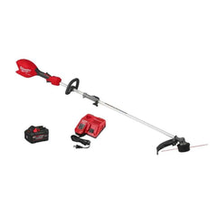 Milwaukee M18 FUEL string trimmer with QUIK-LOK kit overview for quick accessory changes.