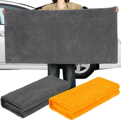 Mindsoft giant car drying towel in orange and gray for streak-free drying.