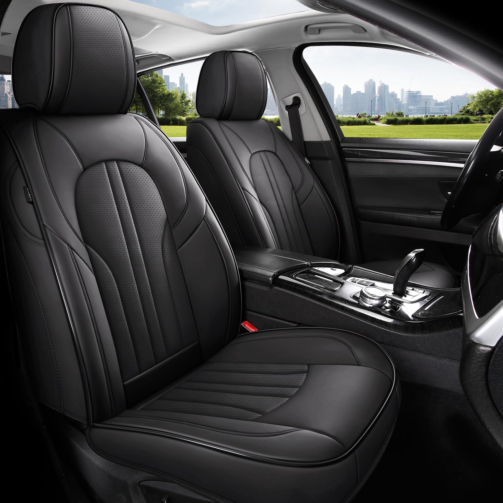 MINGBRON front seat covers installed show universal fit and easy setup