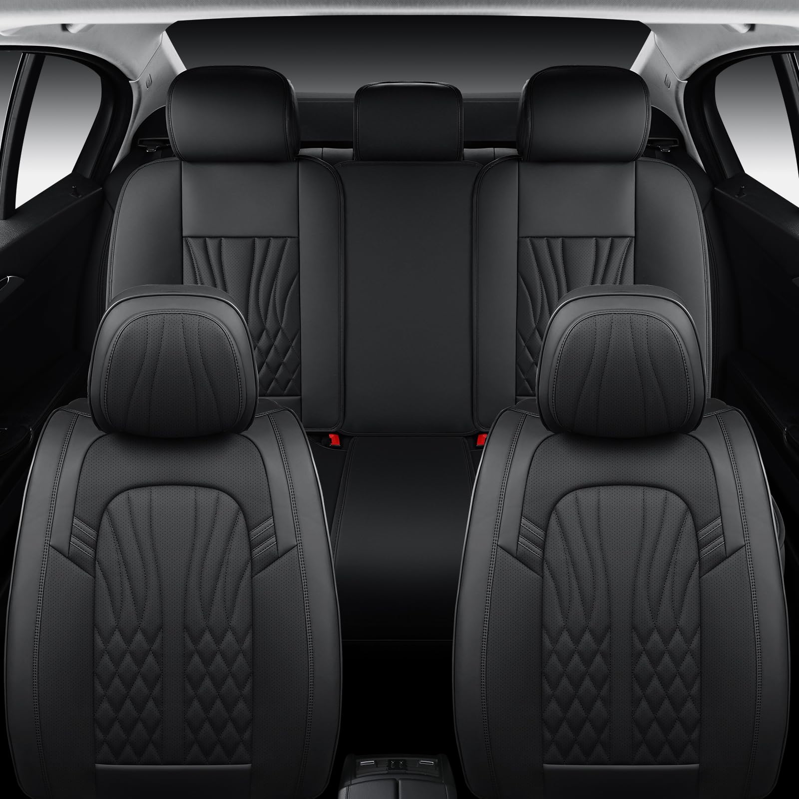MINGBRON leather seat covers: full set packaging and components visible.