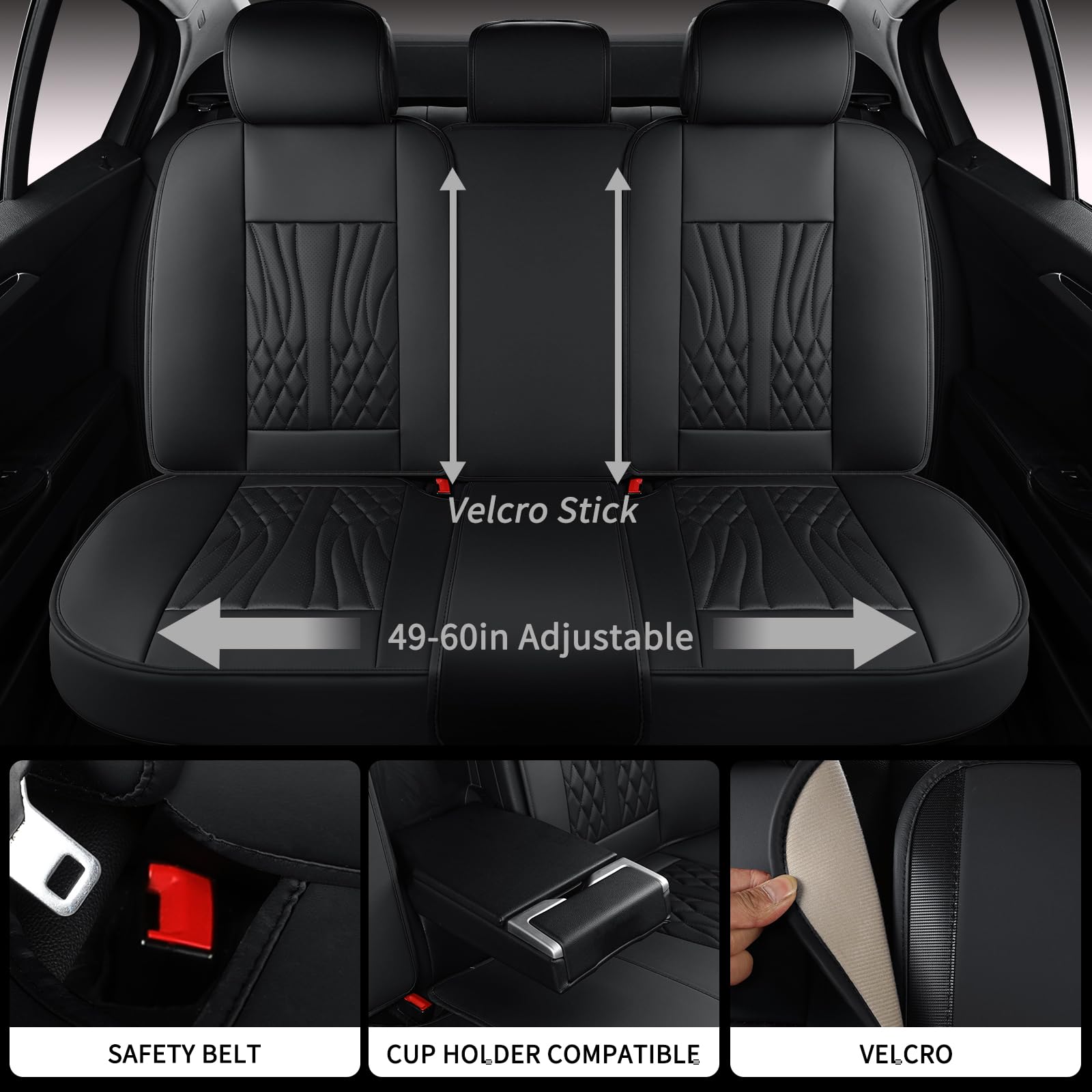 MINGBRON leather seat covers: rear seat middle section with adjustable fit.