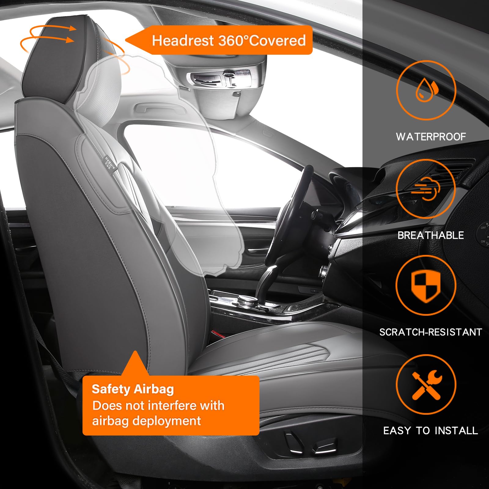 MINGBRON universal-fit gray seat covers fit most vehicles.