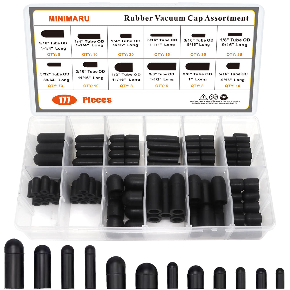 MINIMARU vacuum cap kit overview with 177 pieces in a clear case.