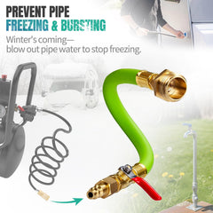 Minimprover adapter connects to standard garden hose faucet for easy winterization