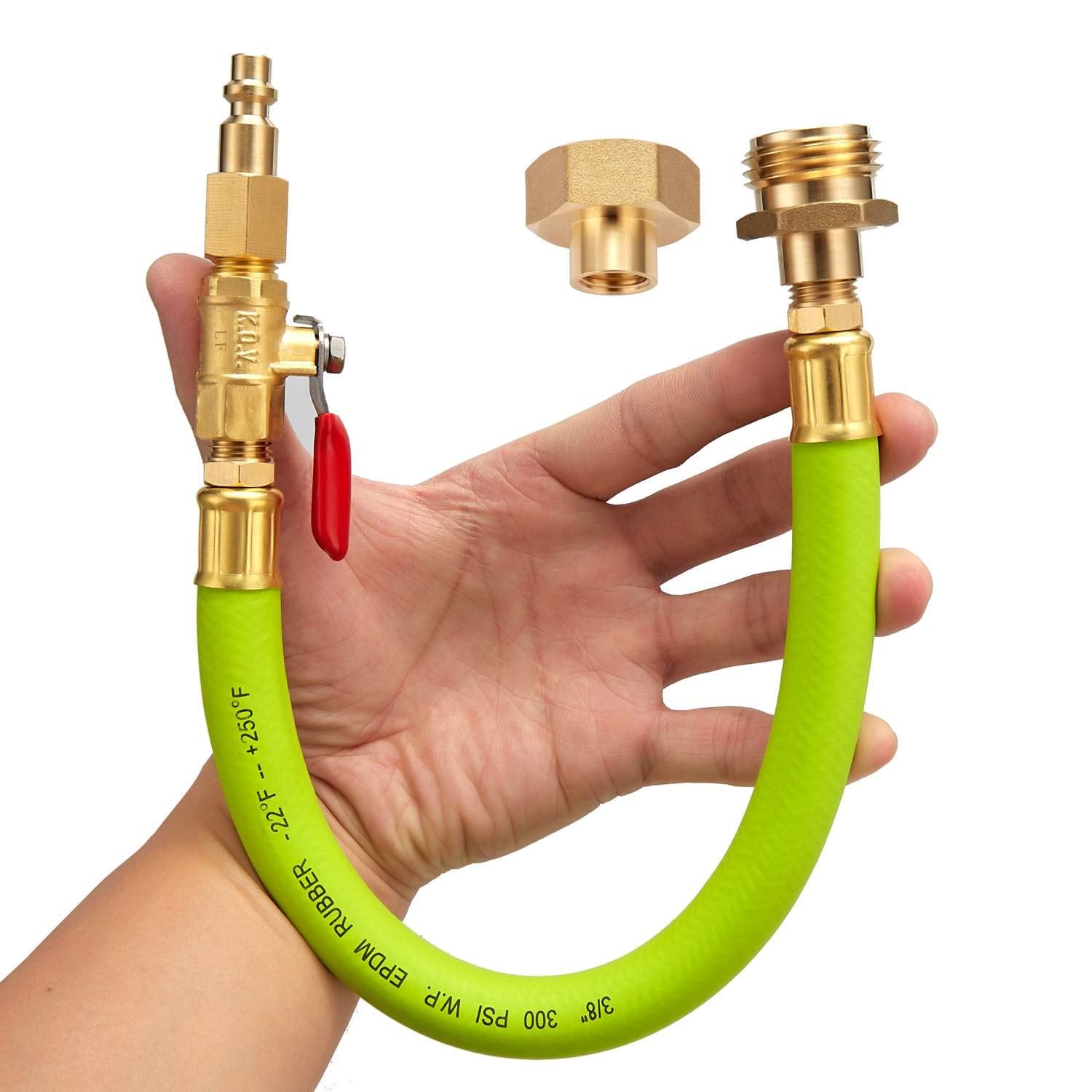 Minimprover brass lead-free winterize adapter shown with sixteen-point-nine inch reach for RV connections
