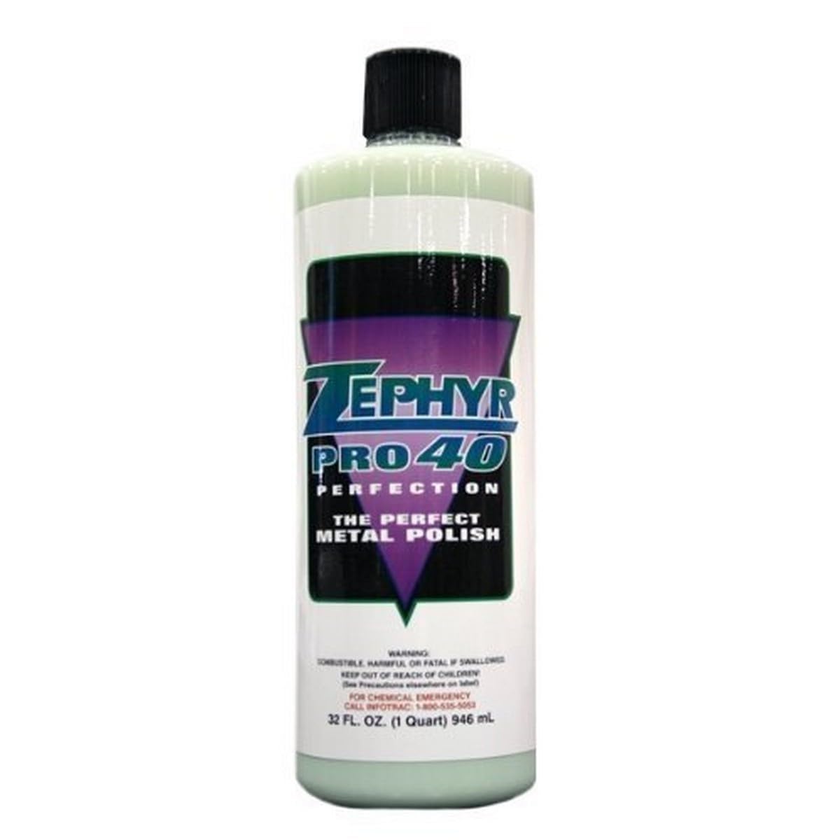 Mint State Gold Zephyr PRO40016 metal polish bottle brightens and protects vehicle metal surfaces.