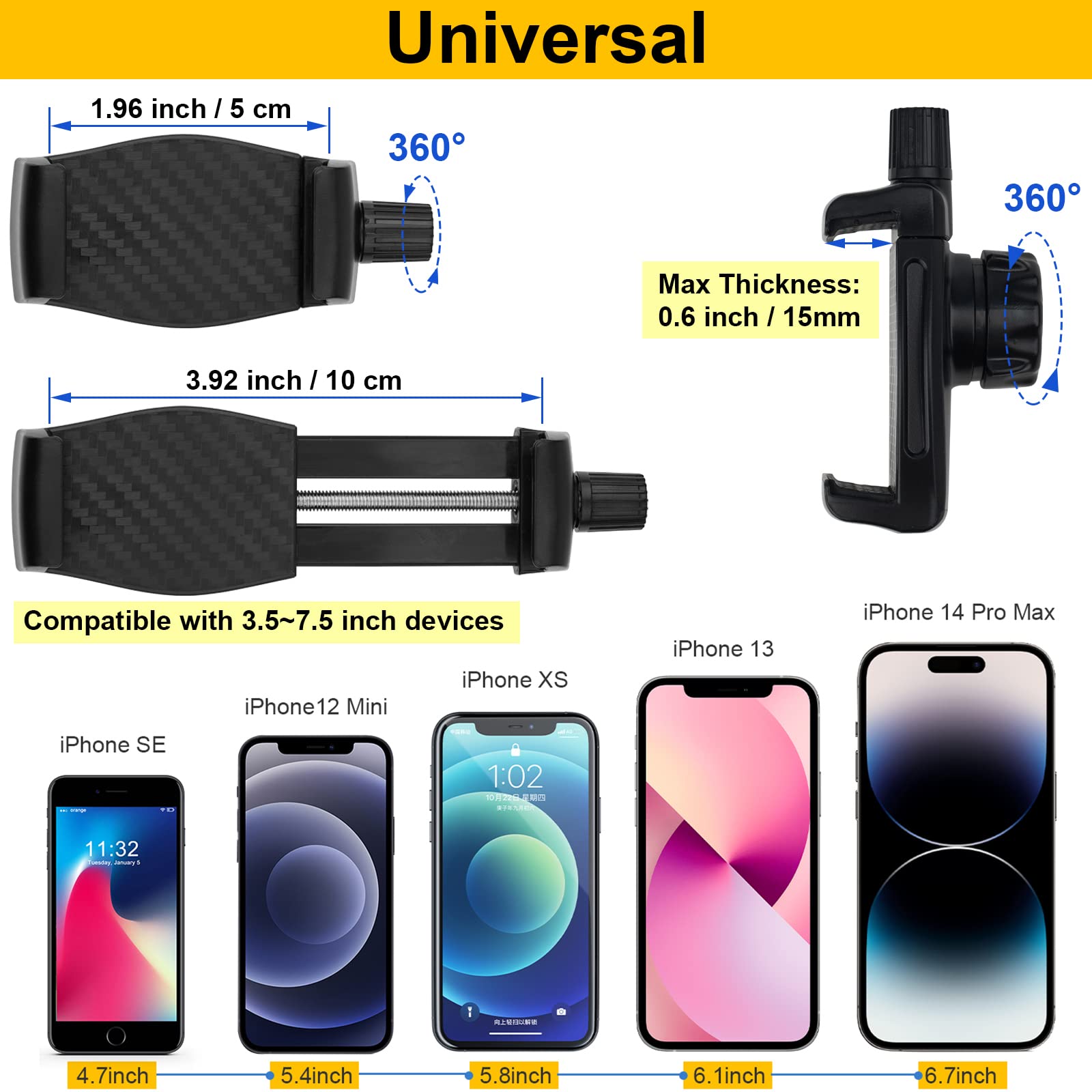 Mippko phone holder angle-rotation mount offers 360° rotation for ideal viewing angles.
