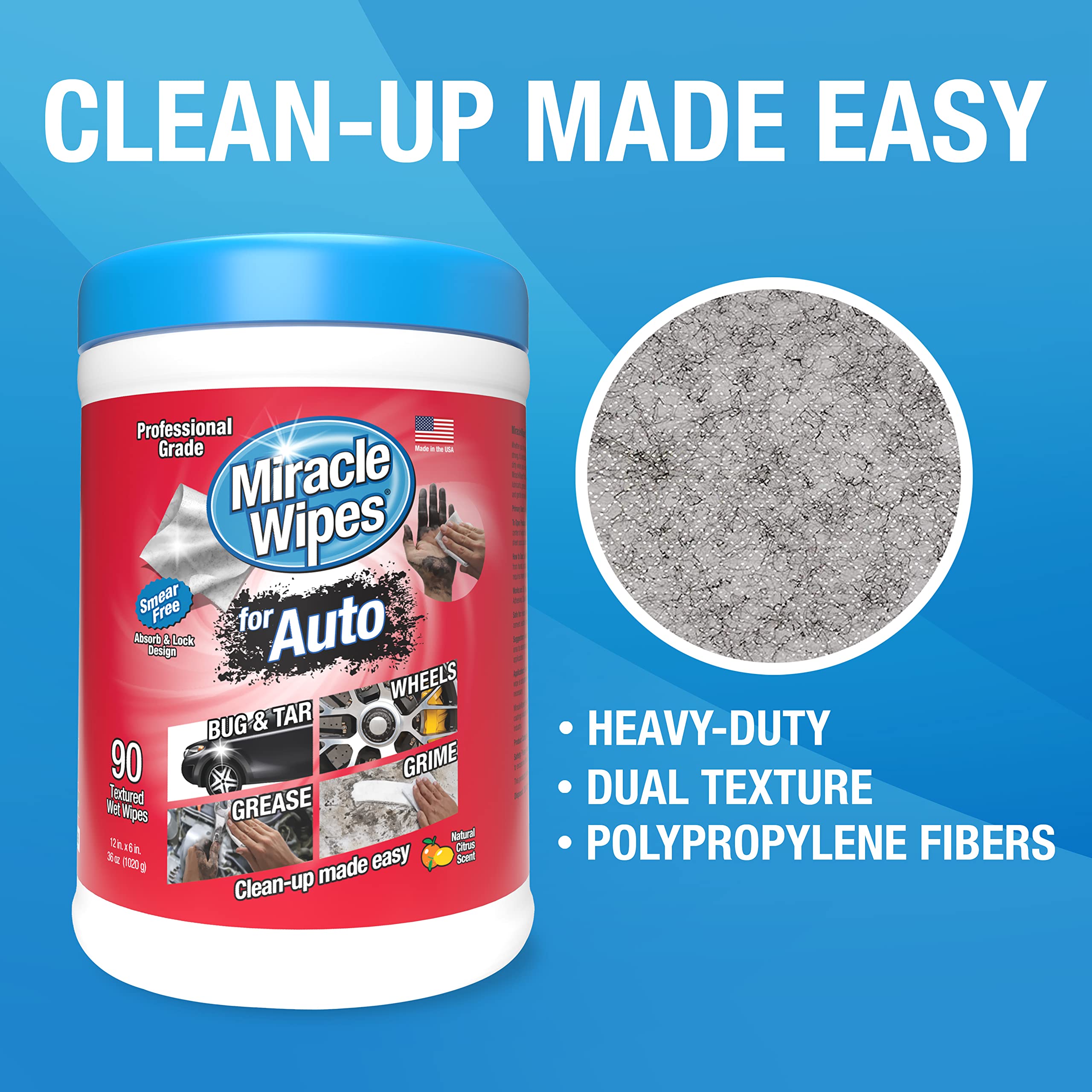 MiracleWipes large 12x6 wipe covers wide surfaces during interior cleanups.
