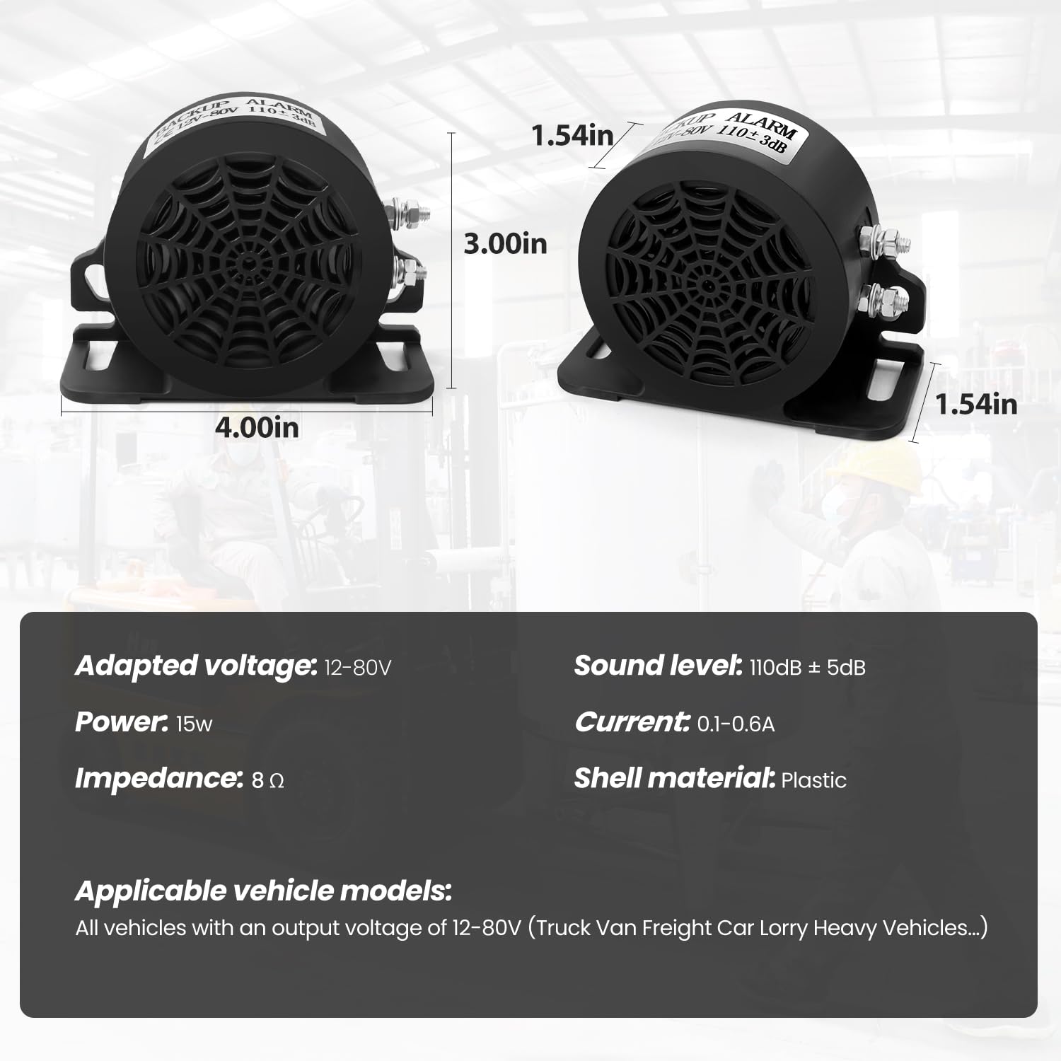 MIRKOO backup alarm 110dB side view in rugged housing for durability