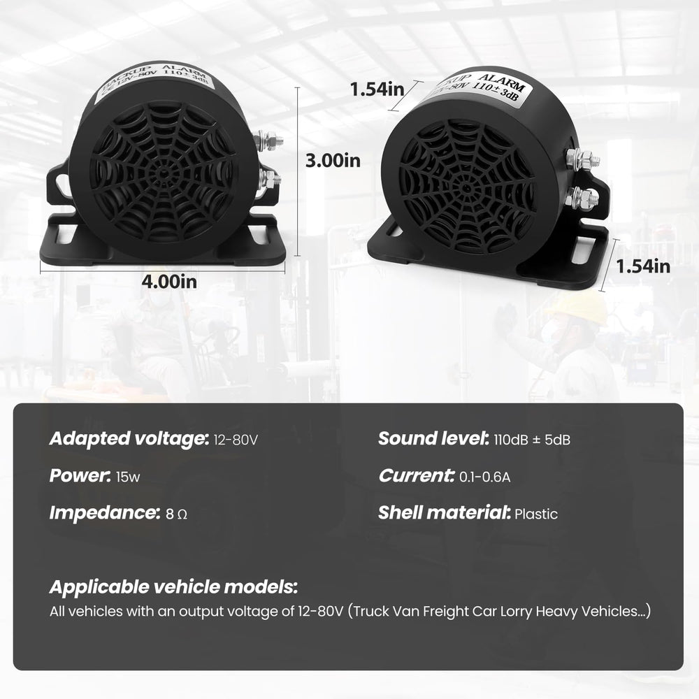 MIRKOO backup alarm 110dB side view in rugged housing for durability