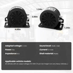 MIRKOO backup alarm 110dB side view in rugged housing for durability