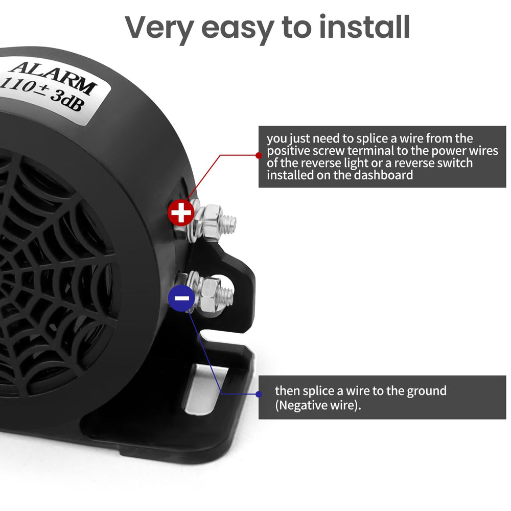 MIRKOO backup alarm 110dB two-pack packaged for fleet use