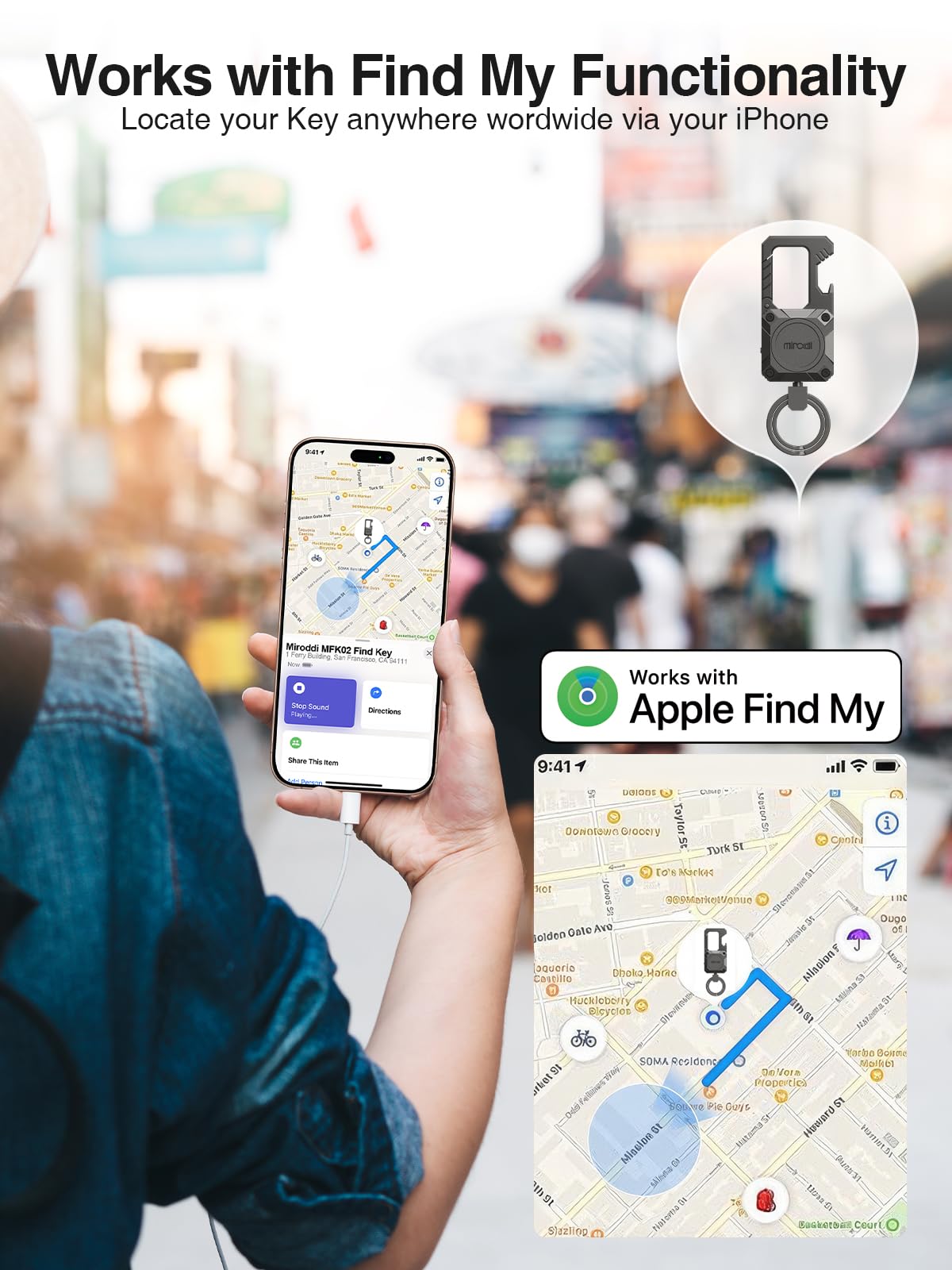 Miroddi keychain tracker bottle opener for on the go convenience.