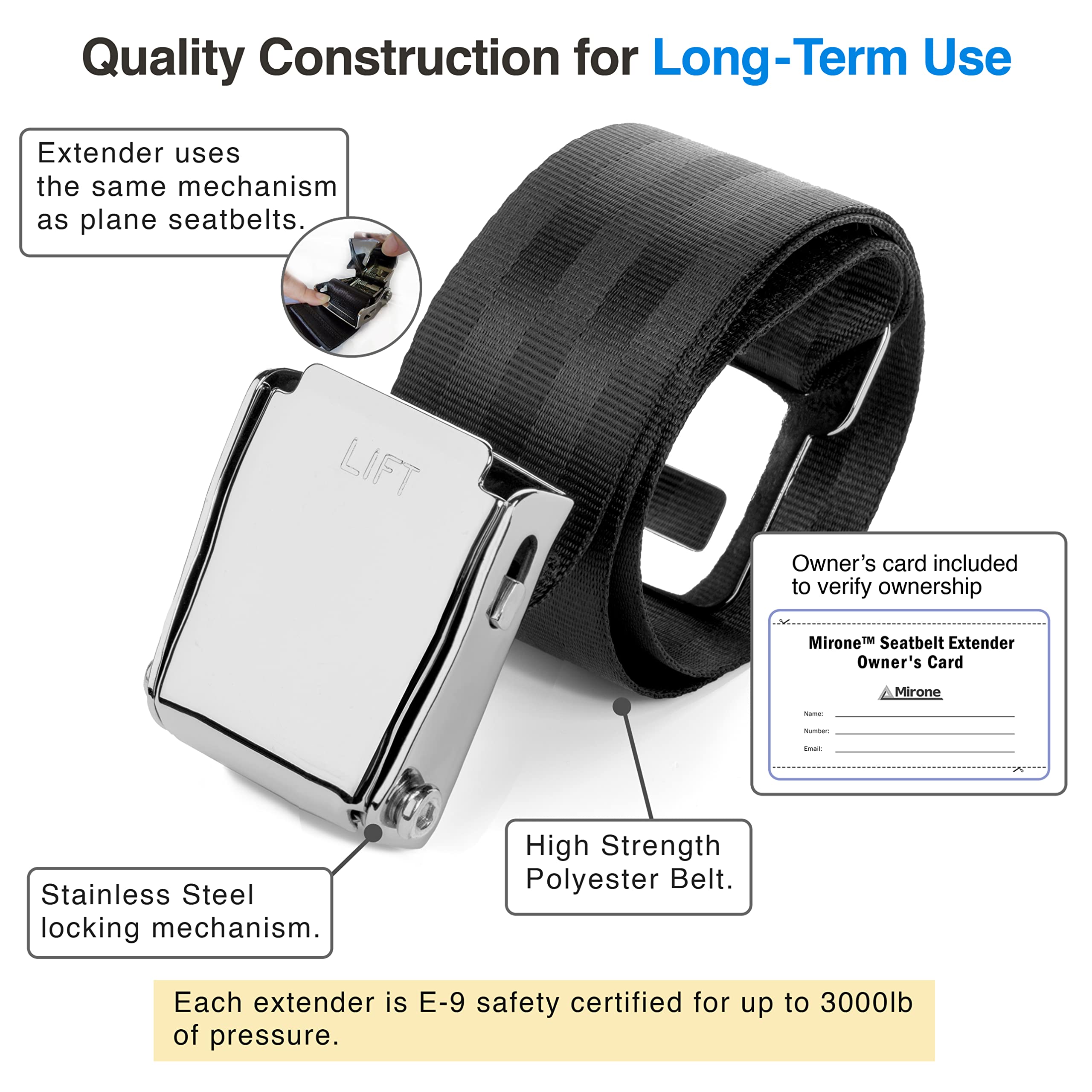 Mirone blue Southwest-compatible extender for airline-specific fitting.