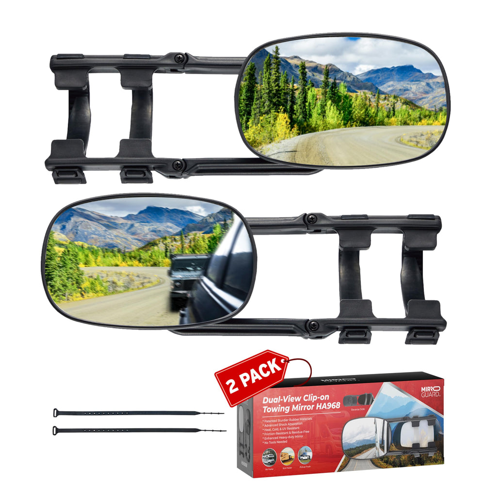 MirroGuard extended towing mirrors clip-on for improved rear visibility during towing