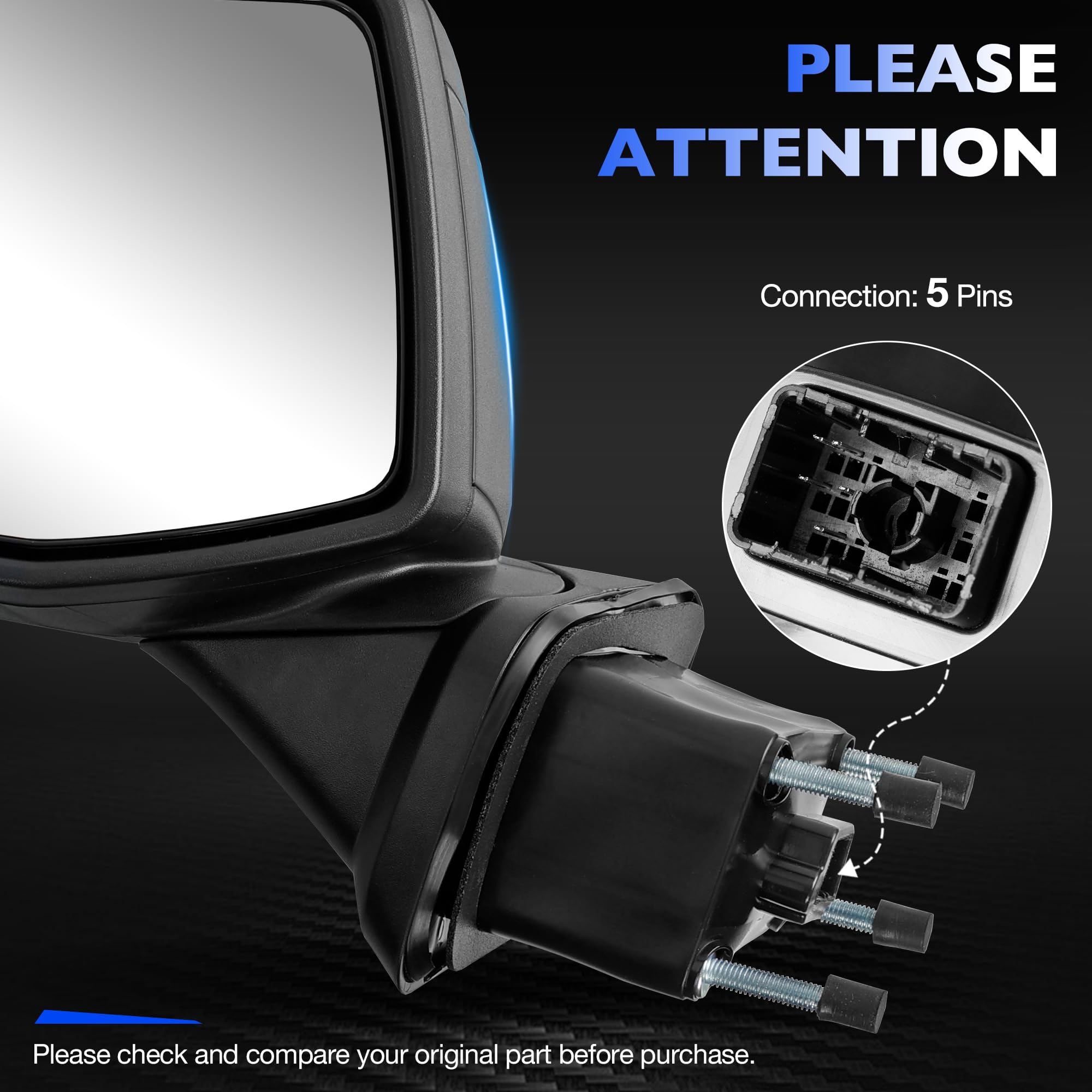 Misakomo door mirror rear view with ABS back cover for secure mounting