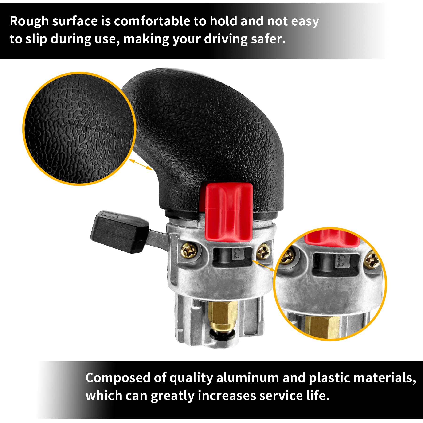 Misakomo shift knob red and black paddles detail for gear mapping and ergonomics.