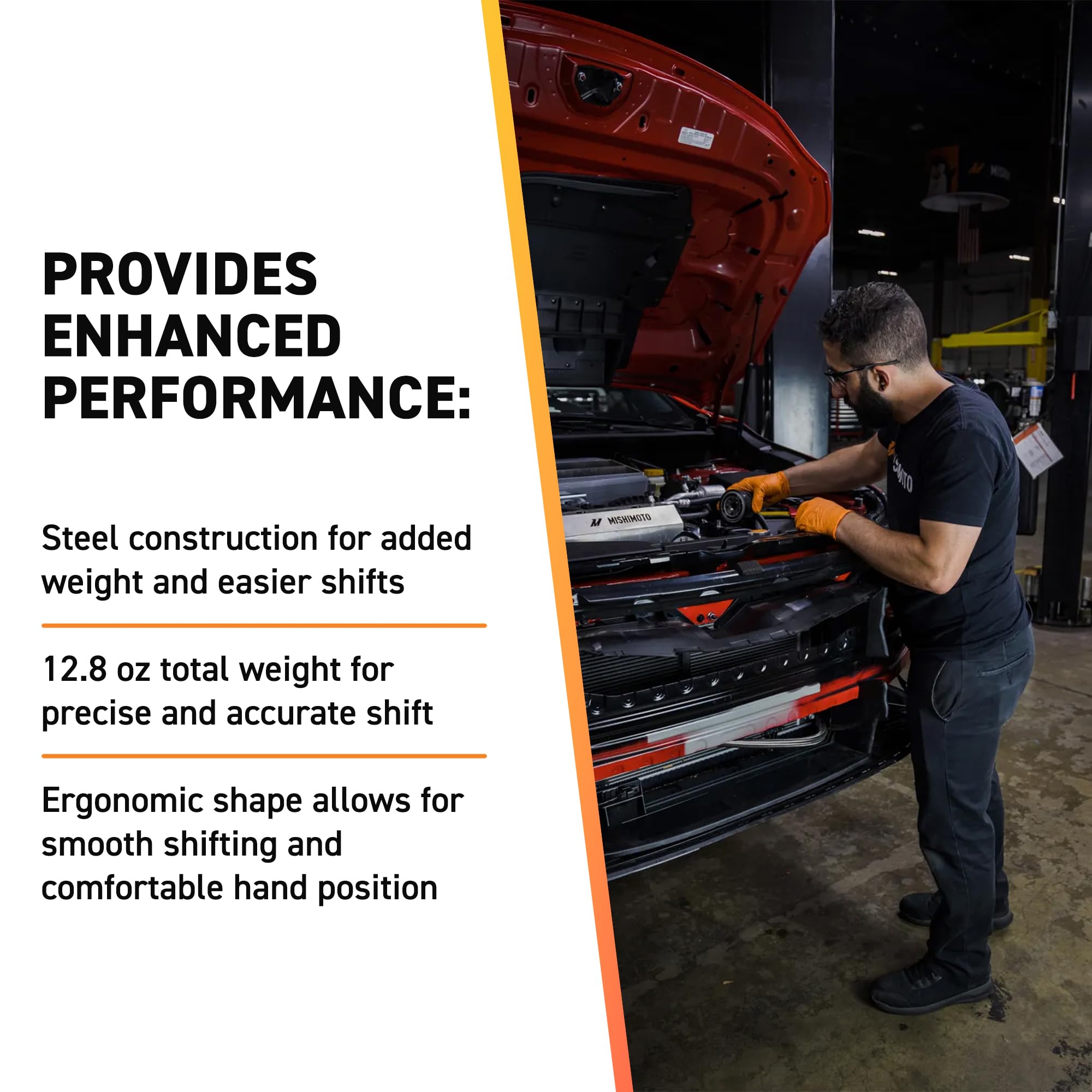 360 g weight promotes deliberate, confident shifts during spirited driving.